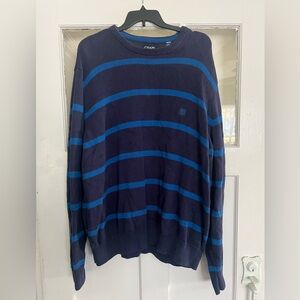 Chaps Men's Sweater with Navy and Blue Stripes